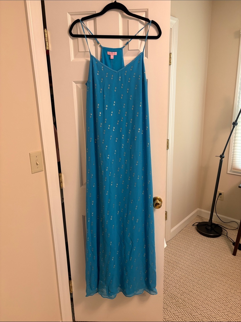 Lilly Pulitzer Turquoise Blue Embellished Maxi Slip Dress
